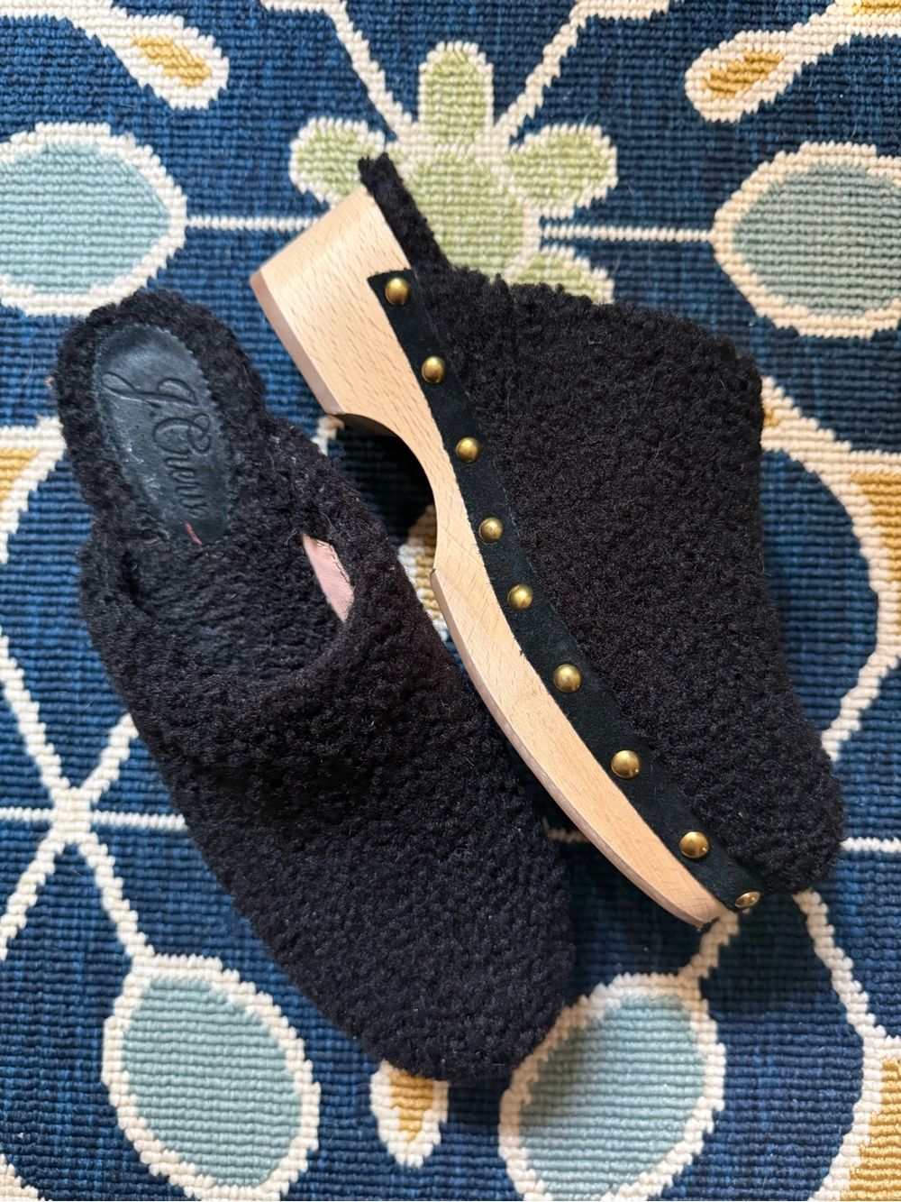 J. Crew Black Sherpa Clog Mules with Wood Platform 7